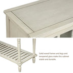 Buffet Console avec étagère inférieure, meuble de rangement en bois/verre style ferme pour salon (Gris antique)