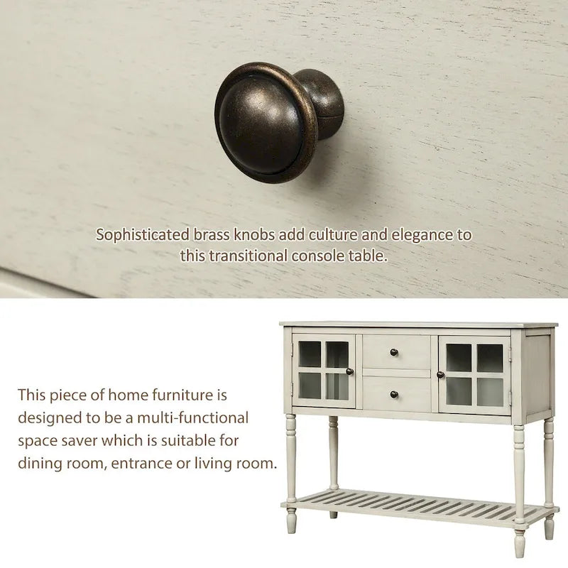 Buffet Console avec étagère inférieure, meuble de rangement en bois/verre style ferme pour salon (Gris antique)