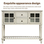 Buffet Console avec étagère inférieure, meuble de rangement en bois/verre style ferme pour salon (Gris antique)