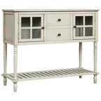 Buffet Console avec étagère inférieure, meuble de rangement en bois/verre style ferme pour salon (Gris antique)