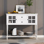 Buffet Console avec étagère inférieure, meuble de rangement en bois/verre style ferme pour salon (Gris antique)
