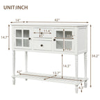 Buffet Console avec étagère inférieure, meuble de rangement en bois/verre style ferme pour salon (Gris antique)