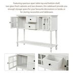 Buffet Console avec étagère inférieure, meuble de rangement en bois/verre style ferme pour salon (Gris antique)