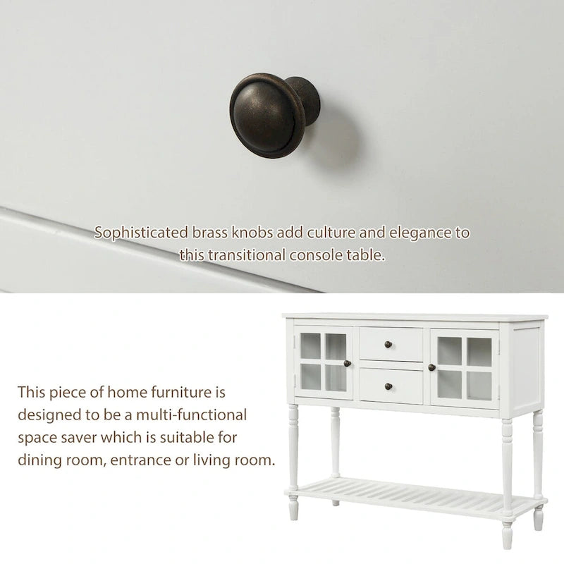 Buffet Console avec étagère inférieure, meuble de rangement en bois/verre style ferme pour salon (Gris antique)