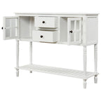 Buffet Console avec étagère inférieure, meuble de rangement en bois/verre style ferme pour salon (Gris antique)