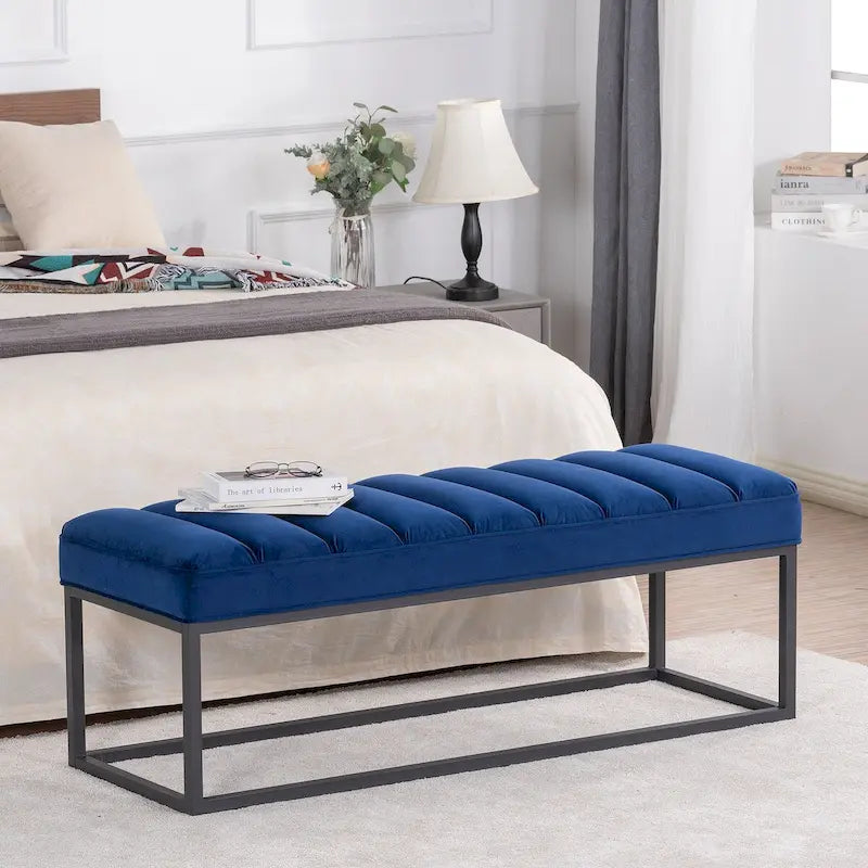 Banc ottoman rembourré à base métallique pour entrée et salon