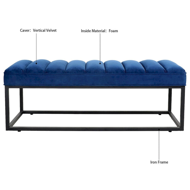 Banc ottoman rembourré à base métallique pour entrée et salon