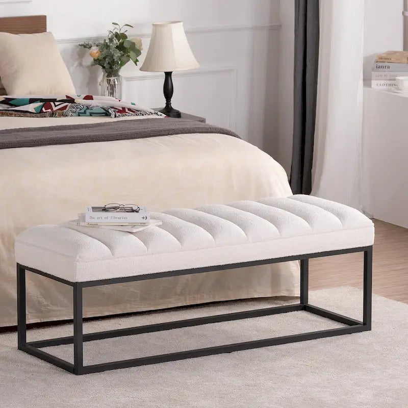 Banc ottoman rembourré à base métallique pour entrée et salon