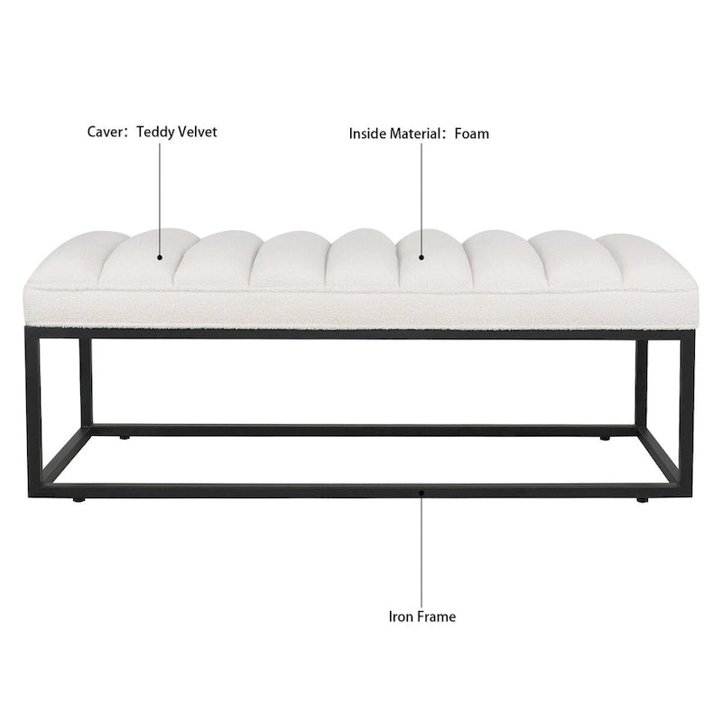 Banc ottoman rembourré à base métallique pour entrée et salon