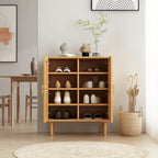 Meuble de rangement pour chaussures 4 portes en rotin tressé pour entrée/salon