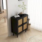 Meuble de rangement pour chaussures 4 portes en rotin tressé pour entrée/salon