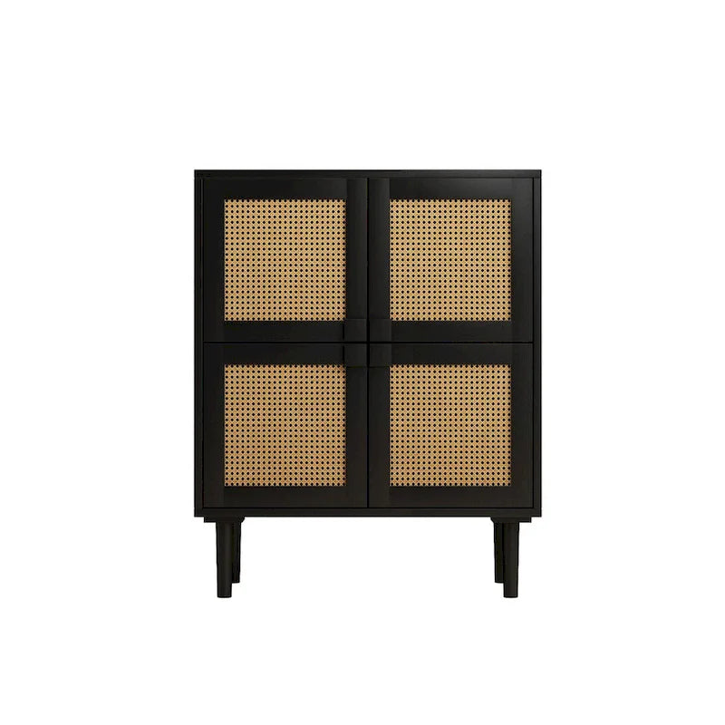 Meuble de rangement pour chaussures 4 portes en rotin tressé pour entrée/salon