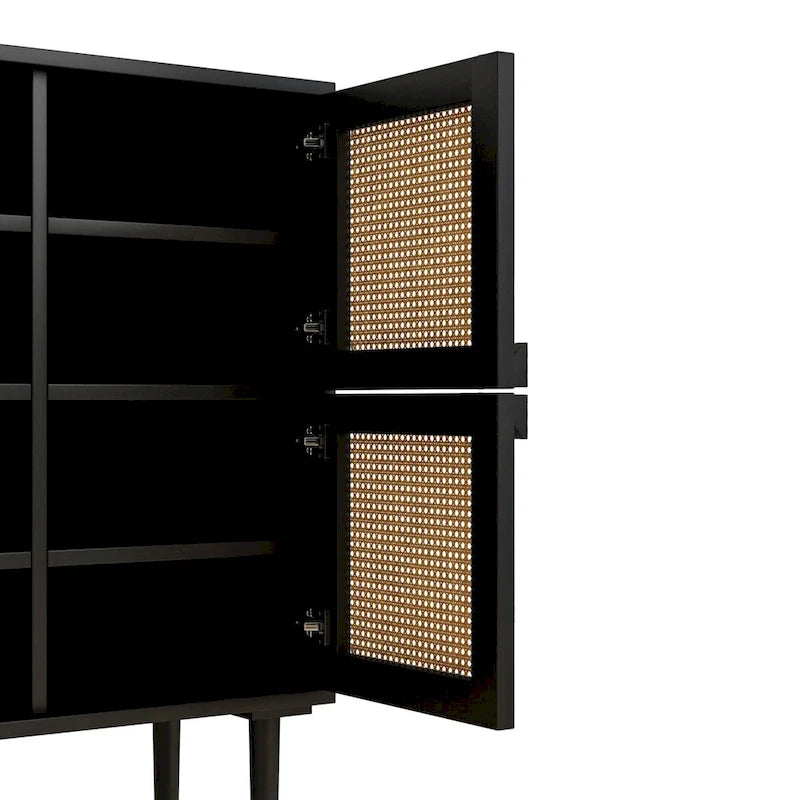 Meuble de rangement pour chaussures 4 portes en rotin tressé pour entrée/salon