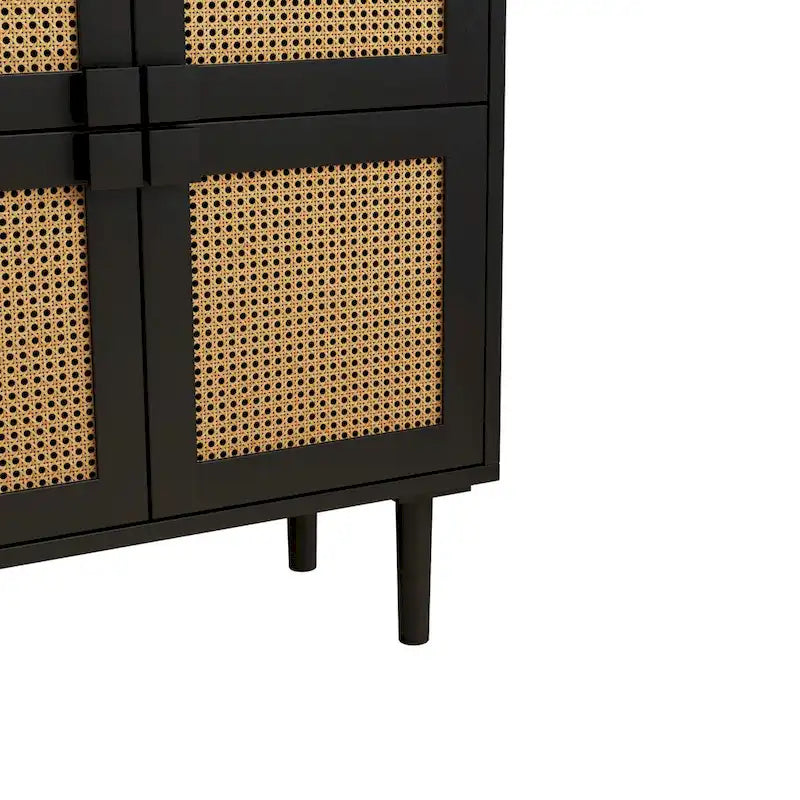 Meuble de rangement pour chaussures 4 portes en rotin tressé pour entrée/salon
