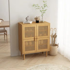 Meuble de rangement pour chaussures 4 portes en rotin tressé pour entrée/salon