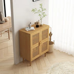 Meuble de rangement pour chaussures 4 portes en rotin tressé pour entrée/salon