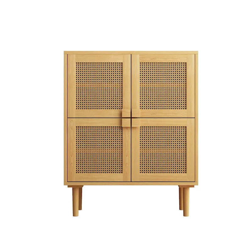 Meuble de rangement pour chaussures 4 portes en rotin tressé pour entrée/salon
