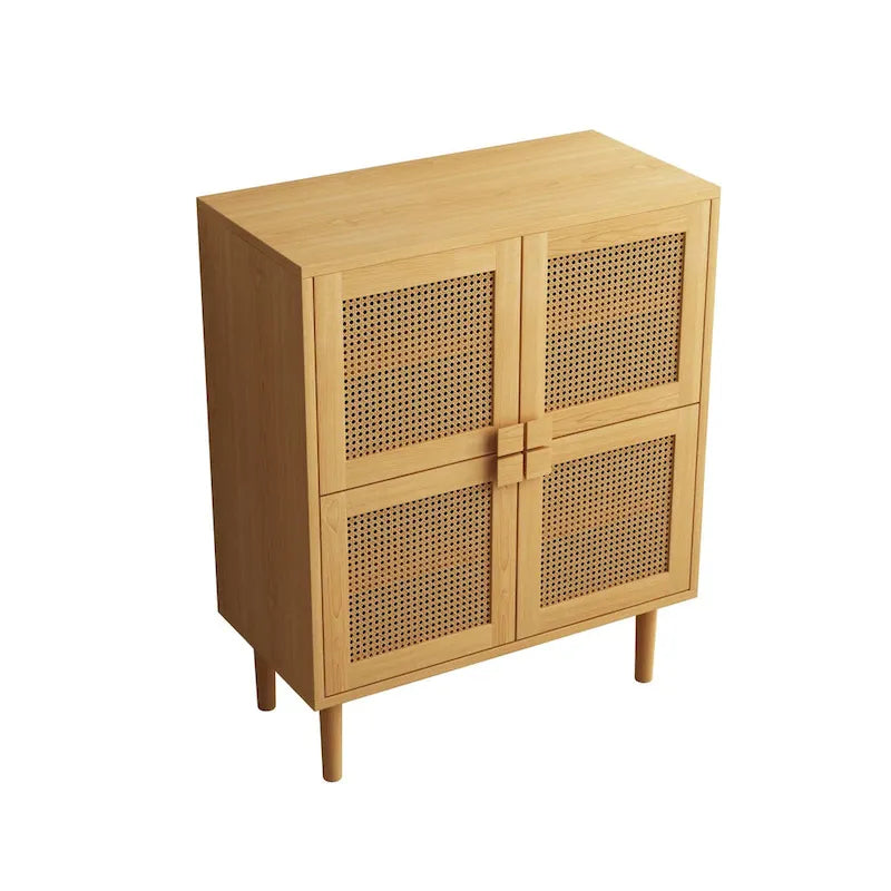 Meuble de rangement pour chaussures 4 portes en rotin tressé pour entrée/salon