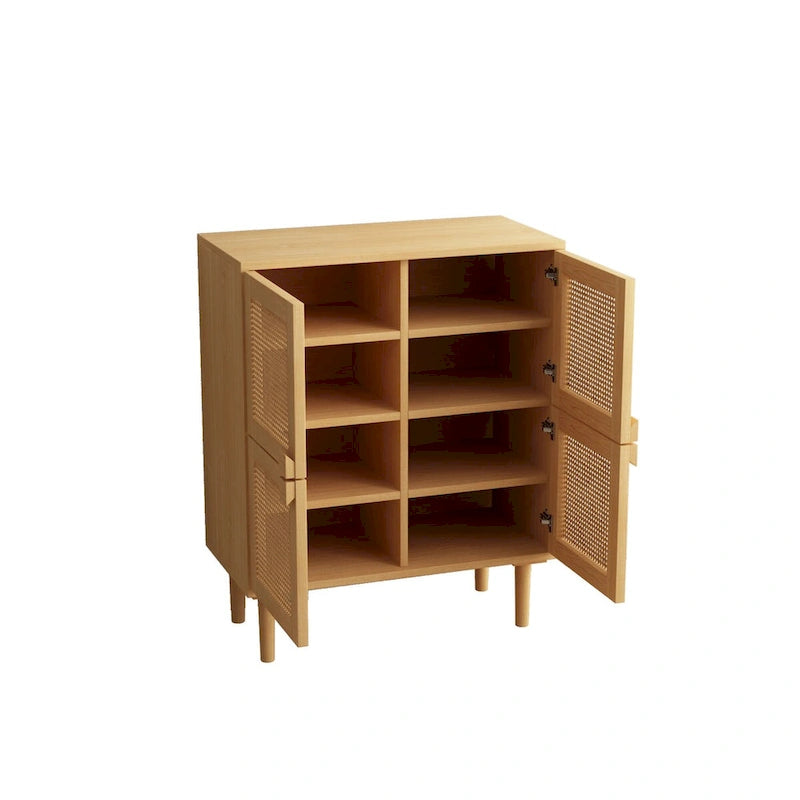 Meuble de rangement pour chaussures 4 portes en rotin tressé pour entrée/salon