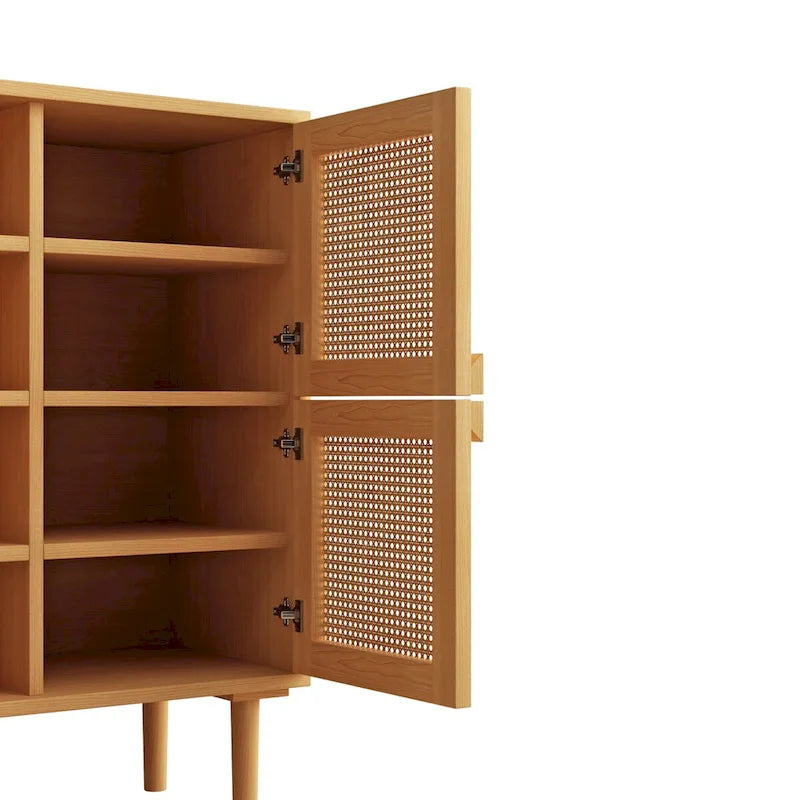 Meuble de rangement pour chaussures 4 portes en rotin tressé pour entrée/salon