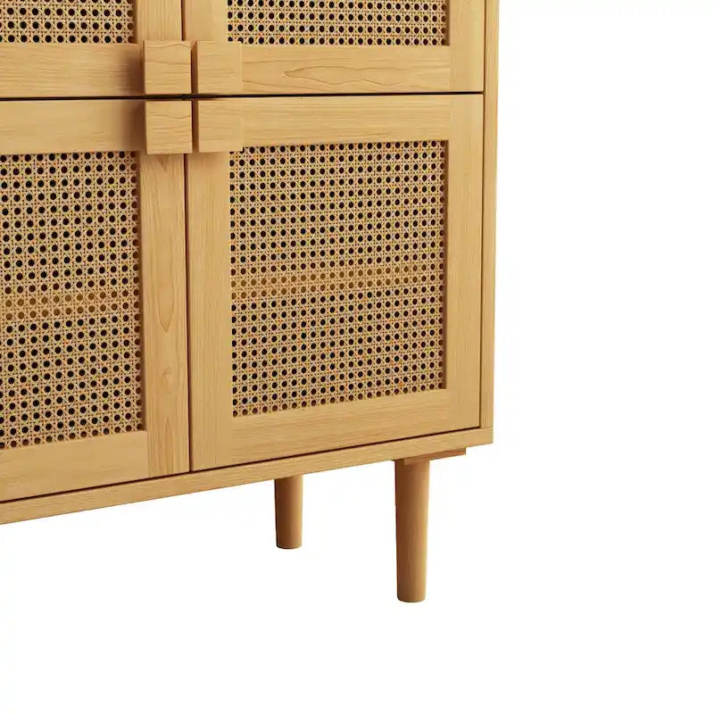 Meuble de rangement pour chaussures 4 portes en rotin tressé pour entrée/salon