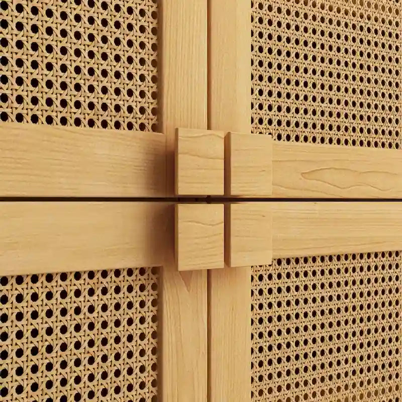 Meuble de rangement pour chaussures 4 portes en rotin tressé pour entrée/salon