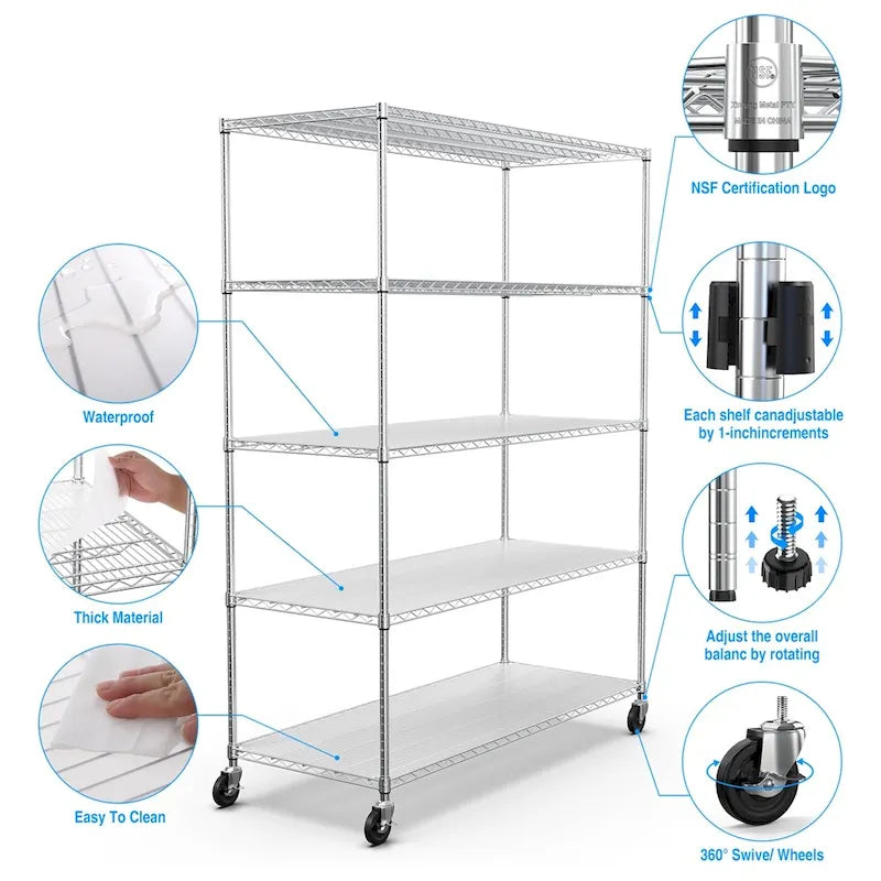 Étagère de rangement robuste réglable à 5 niveaux en métal de 3 400 kg