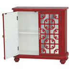 Commode d'appoint peinte à la main, finition rouge vieilli et miroir - 13 x 34 x 34