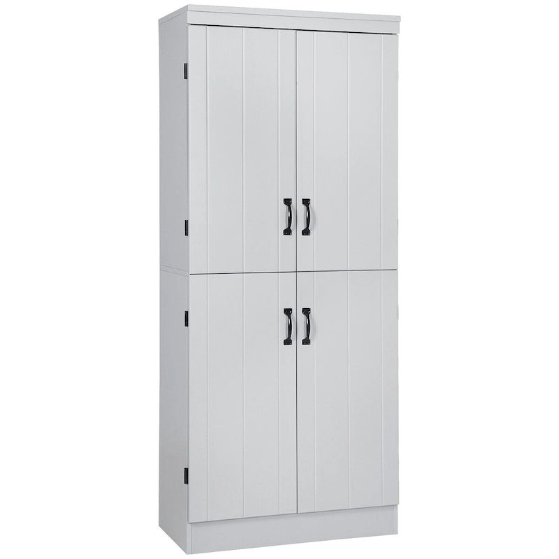 70 Garde-manger de cuisine, Armoire de rangement haute sur pied, Étagères à 6 niveaux avec 2 étagères réglables et 4 portes Gris