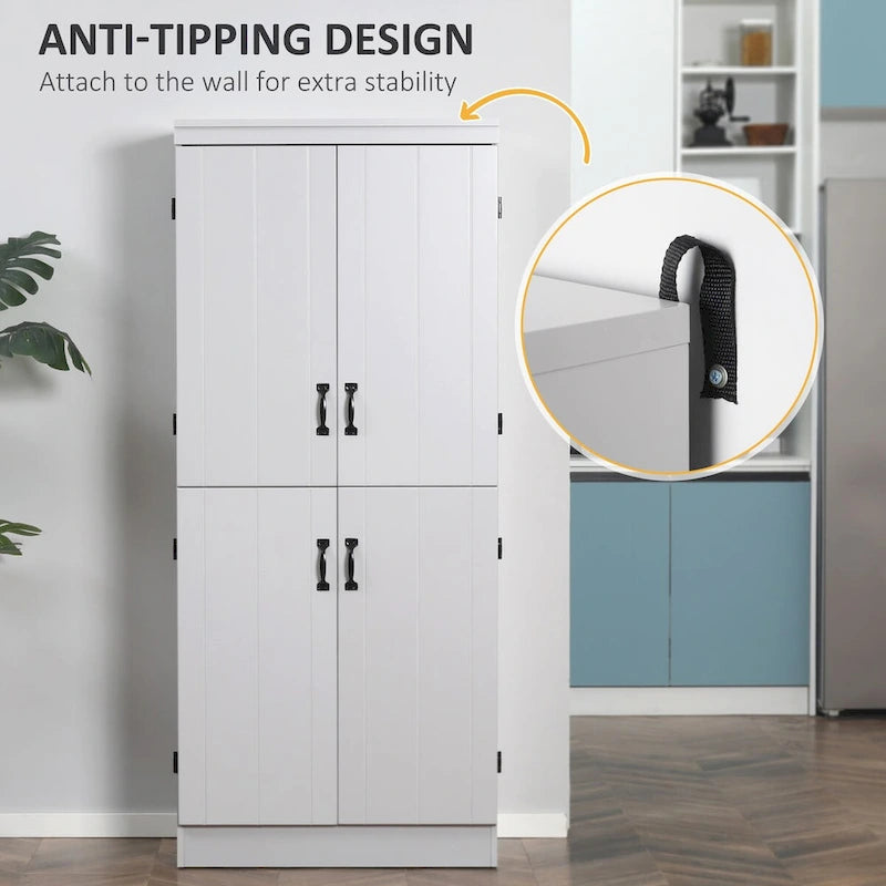 70 Garde-manger de cuisine, Armoire de rangement haute sur pied, Étagères à 6 niveaux avec 2 étagères réglables et 4 portes Gris