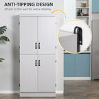 70 Garde-manger de cuisine, Armoire de rangement haute sur pied, Étagères à 6 niveaux avec 2 étagères réglables et 4 portes Gris