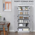 70 Garde-manger de cuisine, Armoire de rangement haute sur pied, Étagères à 6 niveaux avec 2 étagères réglables et 4 portes Gris