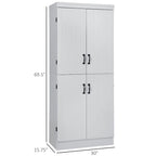 70 Garde-manger de cuisine, Armoire de rangement haute sur pied, Étagères à 6 niveaux avec 2 étagères réglables et 4 portes Gris