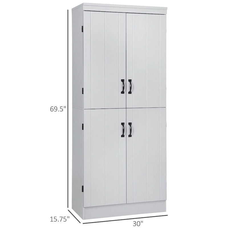70 Garde-manger de cuisine, Armoire de rangement haute sur pied, Étagères à 6 niveaux avec 2 étagères réglables et 4 portes Gris