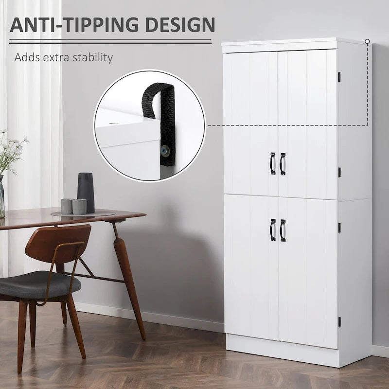 70 Garde-manger de cuisine, Armoire de rangement haute sur pied, Étagères à 6 niveaux avec 2 étagères réglables et 4 portes Gris