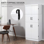 70 Garde-manger de cuisine, Armoire de rangement haute sur pied, Étagères à 6 niveaux avec 2 étagères réglables et 4 portes Gris