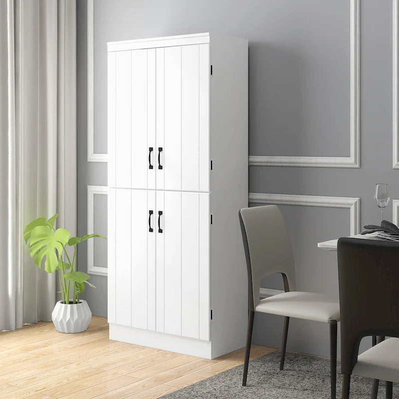 70 Garde-manger de cuisine, Armoire de rangement haute sur pied, Étagères à 6 niveaux avec 2 étagères réglables et 4 portes Gris