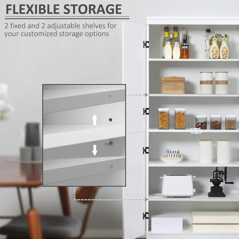 70 Garde-manger de cuisine, Armoire de rangement haute sur pied, Étagères à 6 niveaux avec 2 étagères réglables et 4 portes Gris