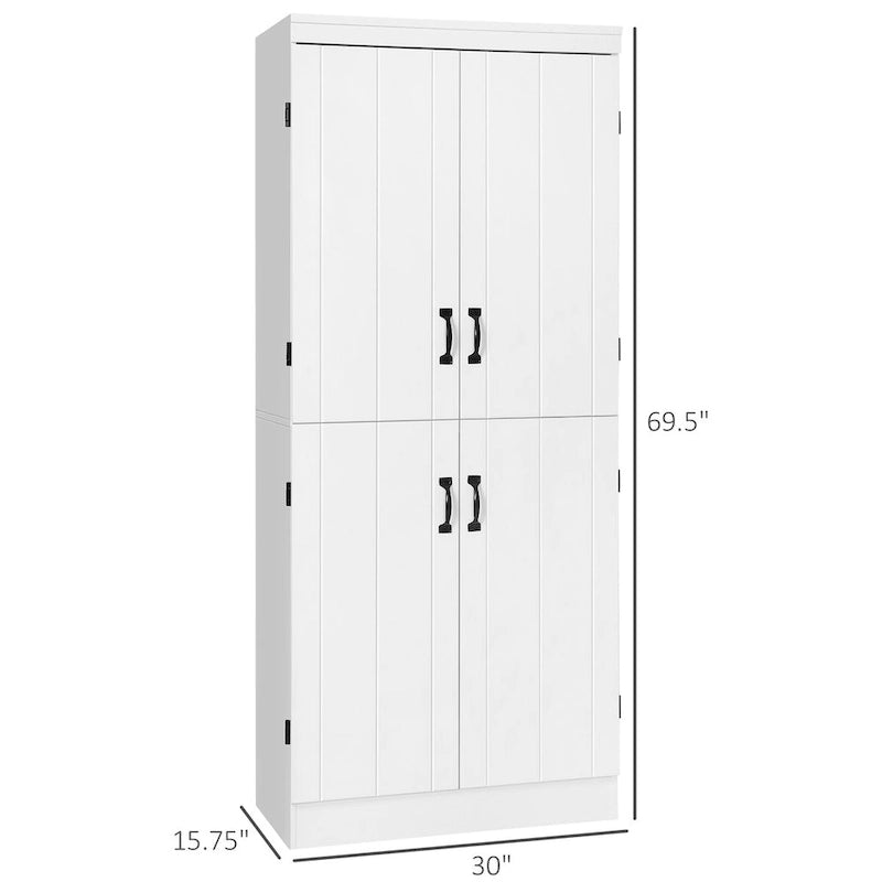 70 Garde-manger de cuisine, Armoire de rangement haute sur pied, Étagères à 6 niveaux avec 2 étagères réglables et 4 portes Gris