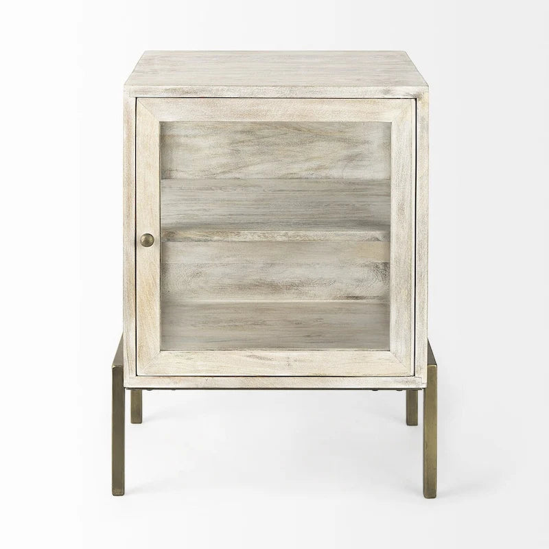 Vitrine rustique blanche et dorée à effet vieilli - 24 H x 22 L x 22 P
