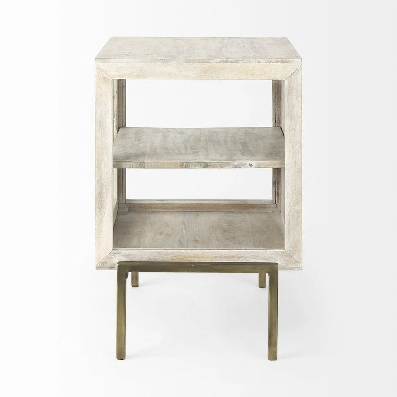 Vitrine rustique blanche et dorée à effet vieilli - 24 H x 22 L x 22 P