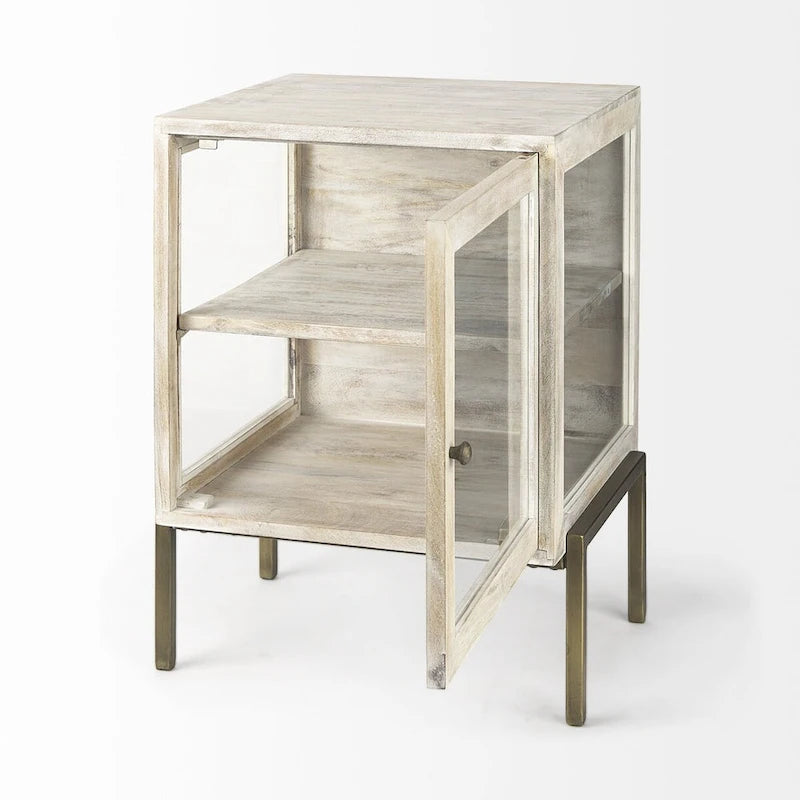 Vitrine rustique blanche et dorée à effet vieilli - 24 H x 22 L x 22 P