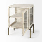 Vitrine rustique blanche et dorée à effet vieilli - 24 H x 22 L x 22 P