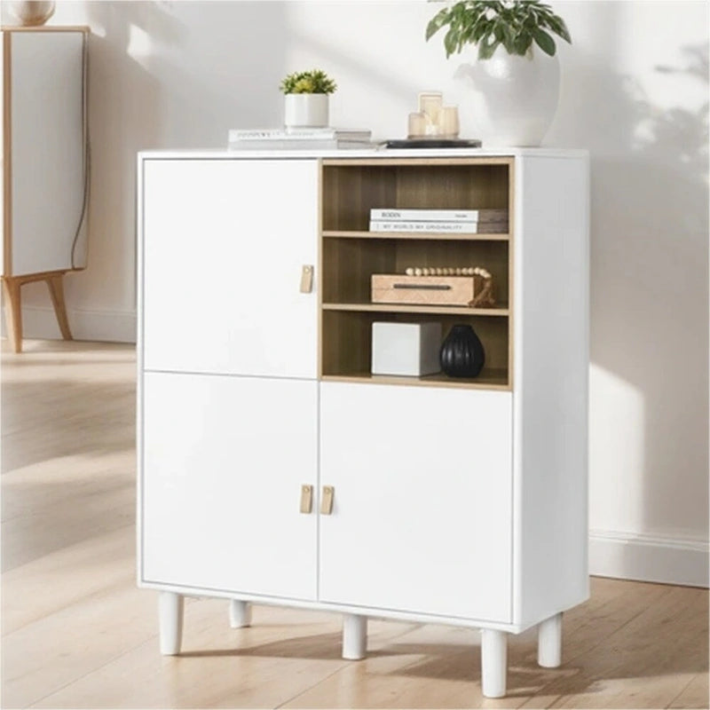 Meuble d'Appoint Moderne en Bois avec Pieds Ronds et Étagère - S/O