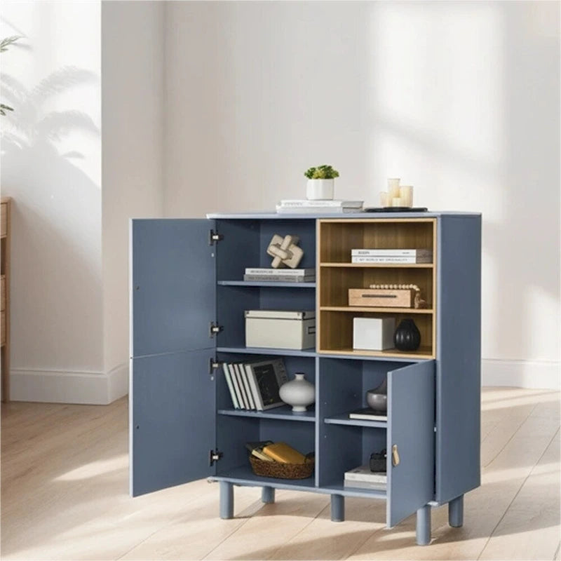 Meuble d'Appoint Moderne en Bois avec Pieds Ronds et Étagère - S/O