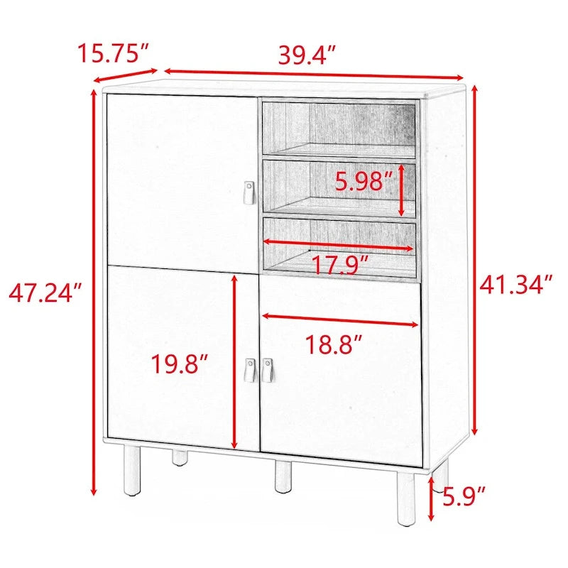 Meuble d'Appoint Moderne en Bois avec Pieds Ronds et Étagère - S/O