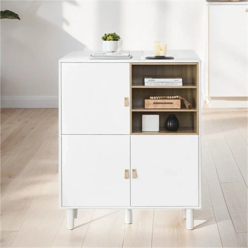 Meuble d'Appoint Moderne en Bois avec Pieds Ronds et Étagère - S/O