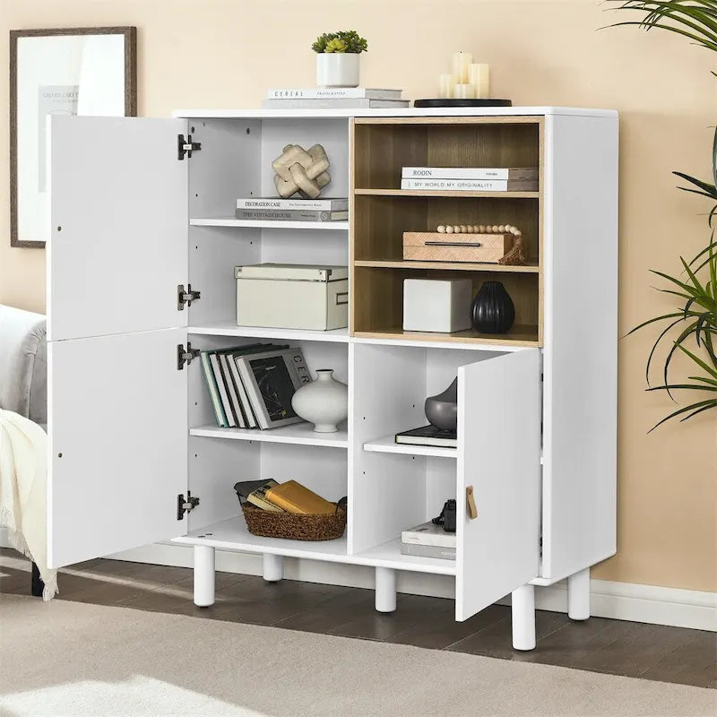 Meuble d'Appoint Moderne en Bois avec Pieds Ronds et Étagère - S/O