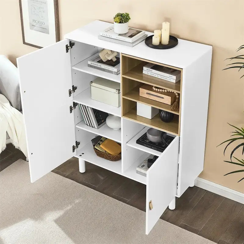 Meuble d'Appoint Moderne en Bois avec Pieds Ronds et Étagère - S/O