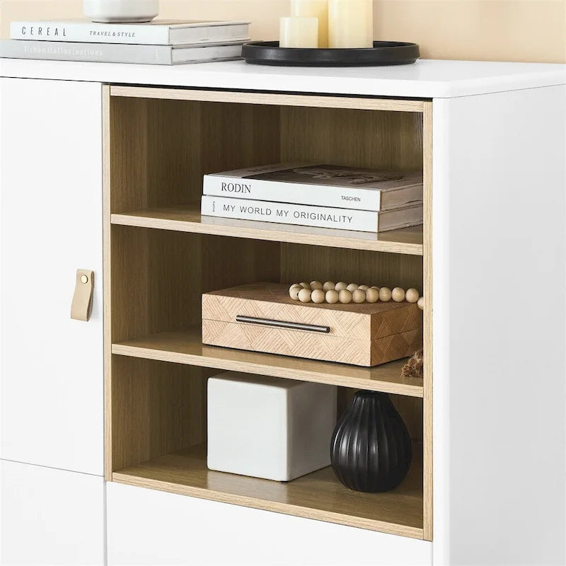 Meuble d'Appoint Moderne en Bois avec Pieds Ronds et Étagère - S/O